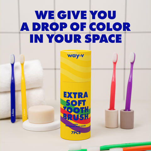 7 pieces of WAY.V extra soft toothbrush with colorful container will drop a color to your bath.