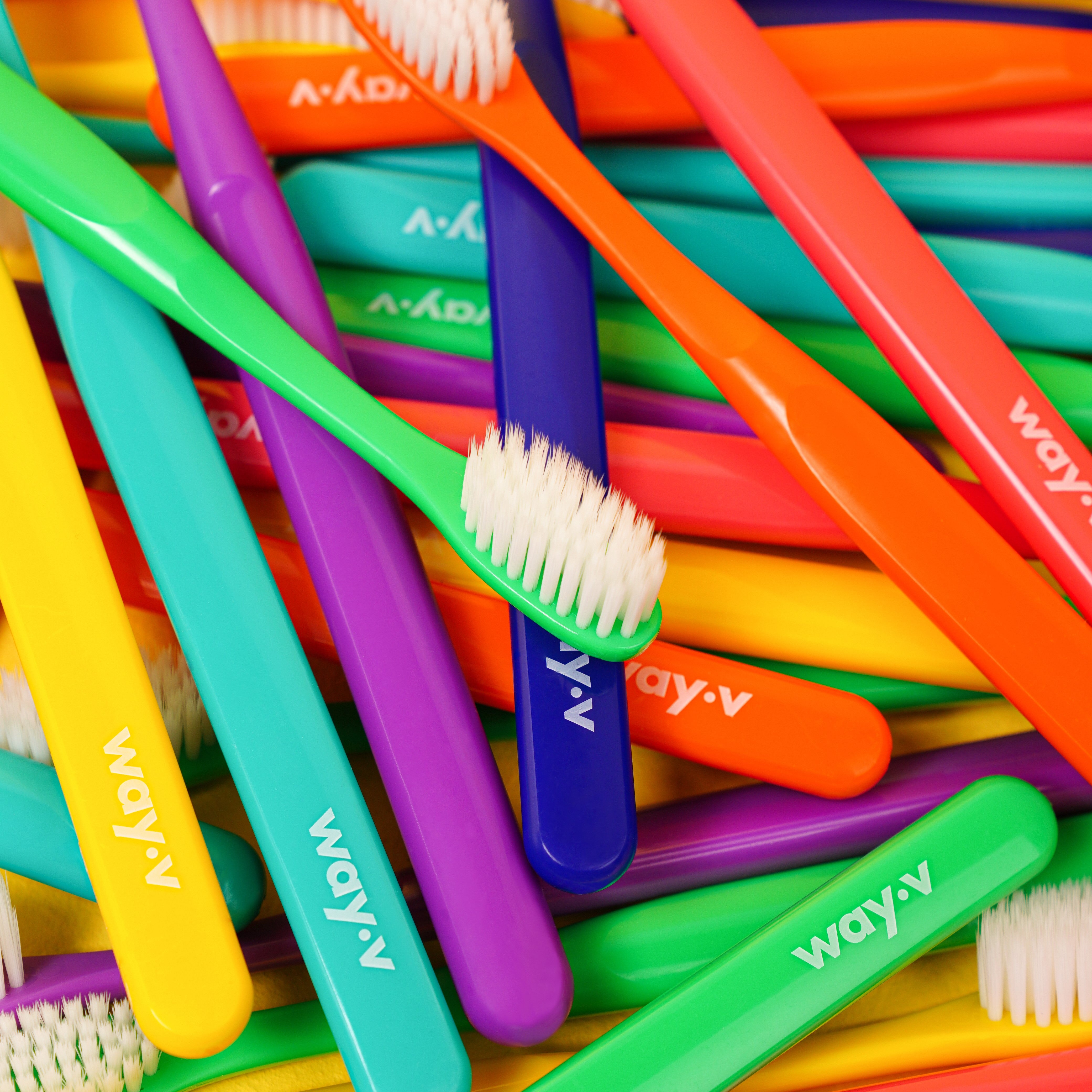 Each WAY.V extra soft toothbrush provides colorful drop to your bath.