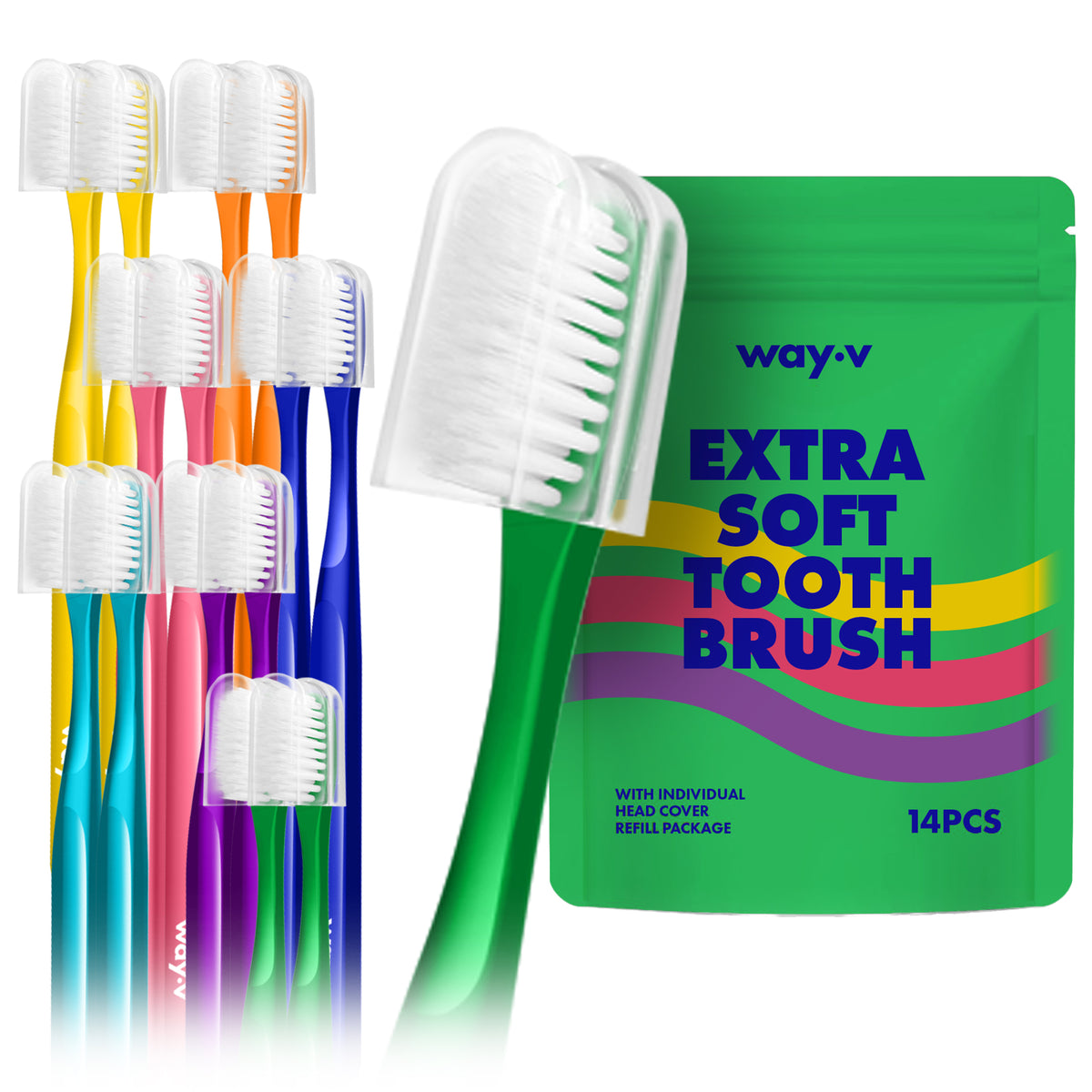 WAY.V Extra Soft Toothbrush Refill - Green 14pcs